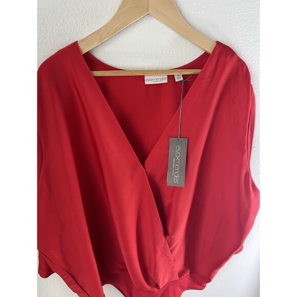 Eva Mendes by New York & Co V-Neck‎ Woman's Vibrant Red Draped Bodysuit Size 1X - Picture 6 of 9